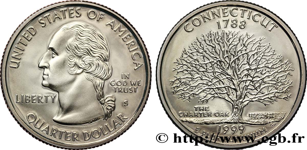UNITED STATES OF AMERICA 1/4 Dollar Connecticut : chêne  The Charter Oak  1999 San Francisco - S MS 