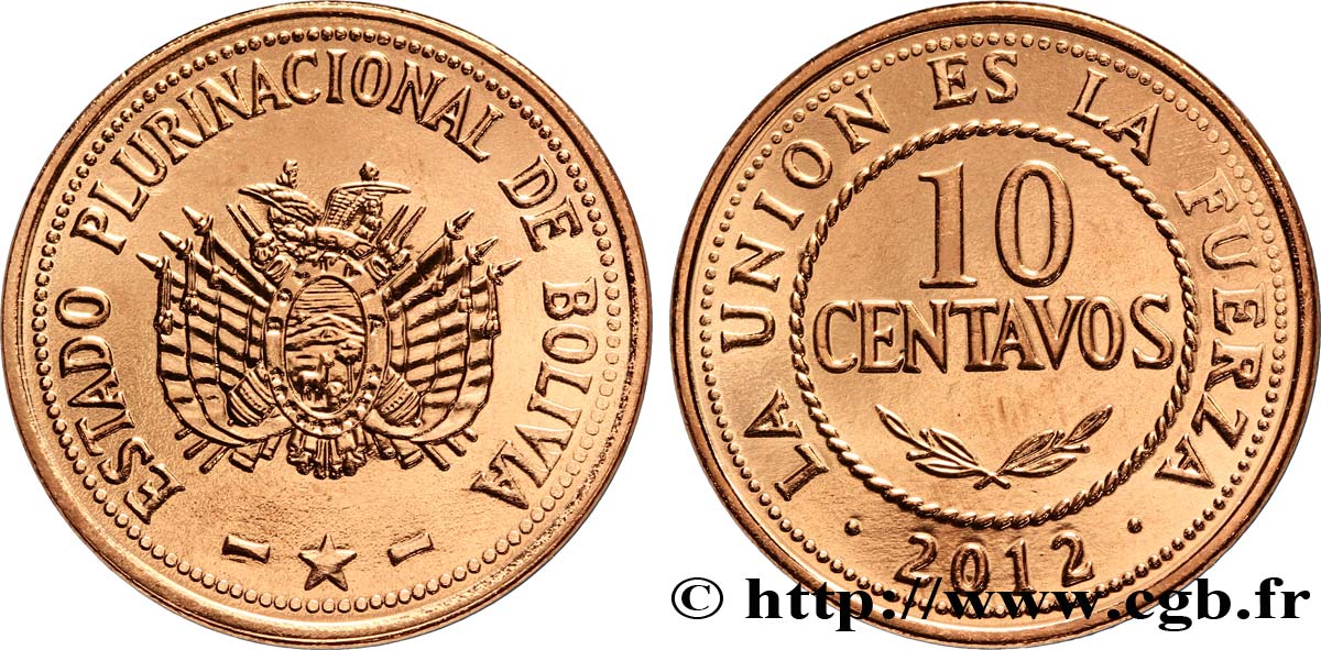 BOLIVIE 10 Centavos emblème 2012
  SPL 