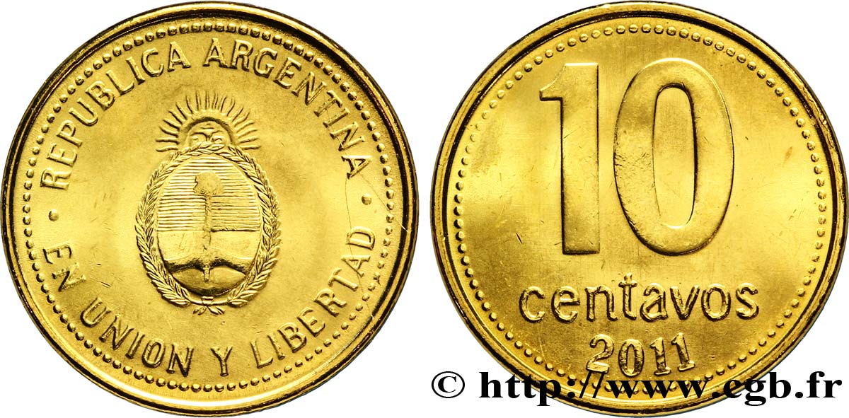 ARGENTINIEN 10 Centavos emblème 2011  fST 