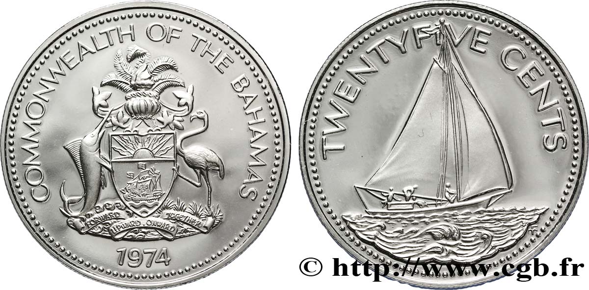 BAHAMAS 25 Cents Proof emblème / sloop 1974  FDC 