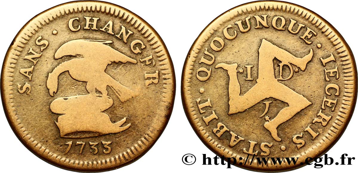 ÎLE DE MAN 1 Penny aigle et Triskèle 1733  TB 