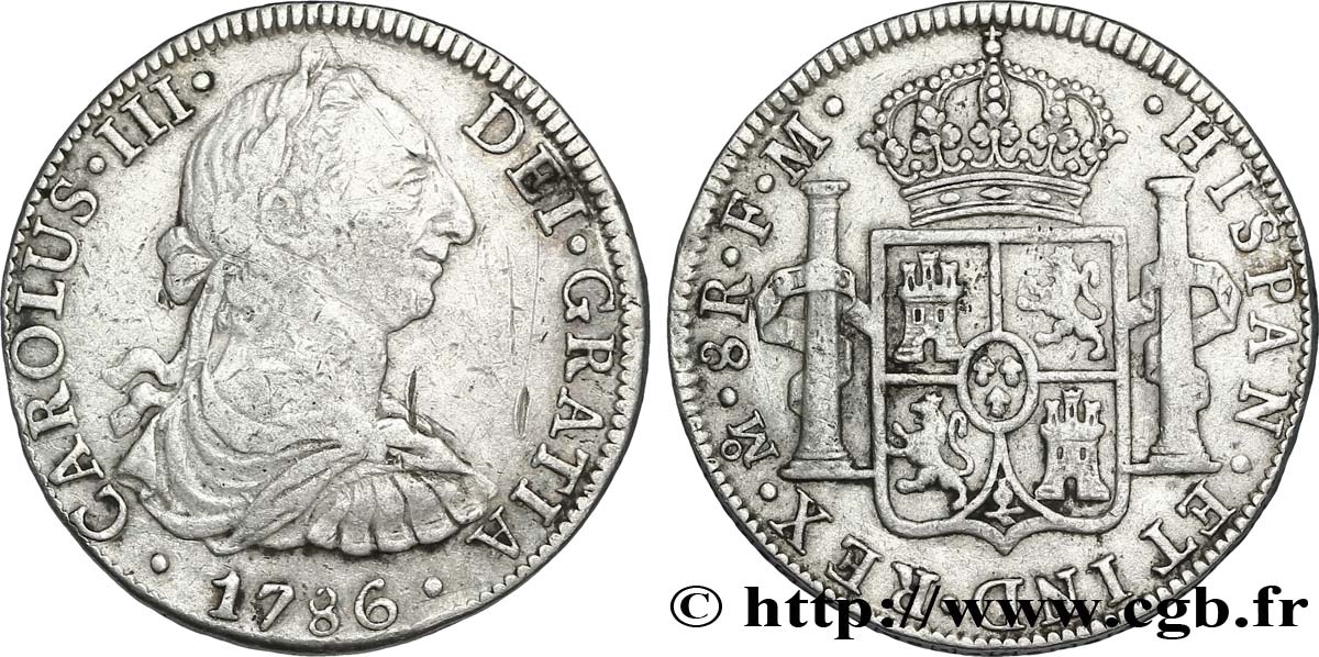 MEXIQUE 8 Reales Charles III d’Espagne 1786 Mexico TB 