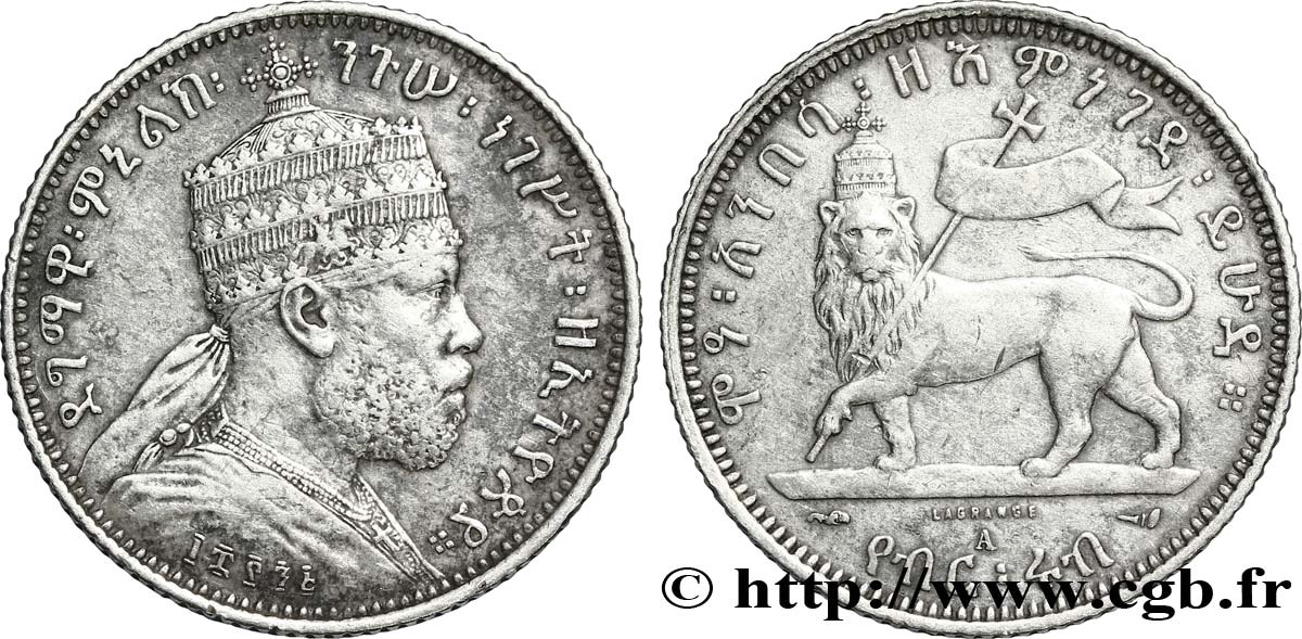 ÉTHIOPIE 1/4 Birr roi Menelik II EE1895 1903 Paris - A TTB 