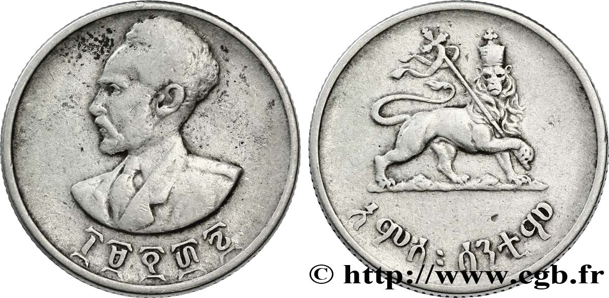 ÉTHIOPIE 50 Cents Haile Selassie/ lion éthiopien EE1936 1944  TB 