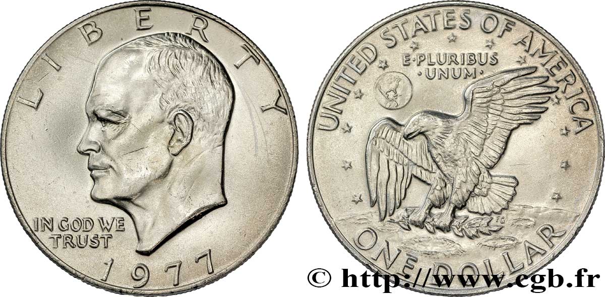 ÉTATS-UNIS D AMÉRIQUE 1 Dollar Eisenhower / aigle posé sur la Lune 1977 Philadelphie SUP 