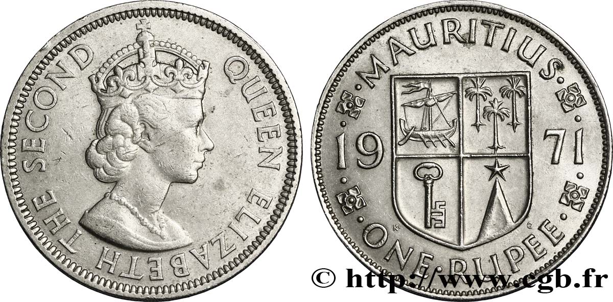 ÎLE MAURICE 1 Roupie roi Elisabeth II / blason 1971 Royal Mint Llantrisant TTB 