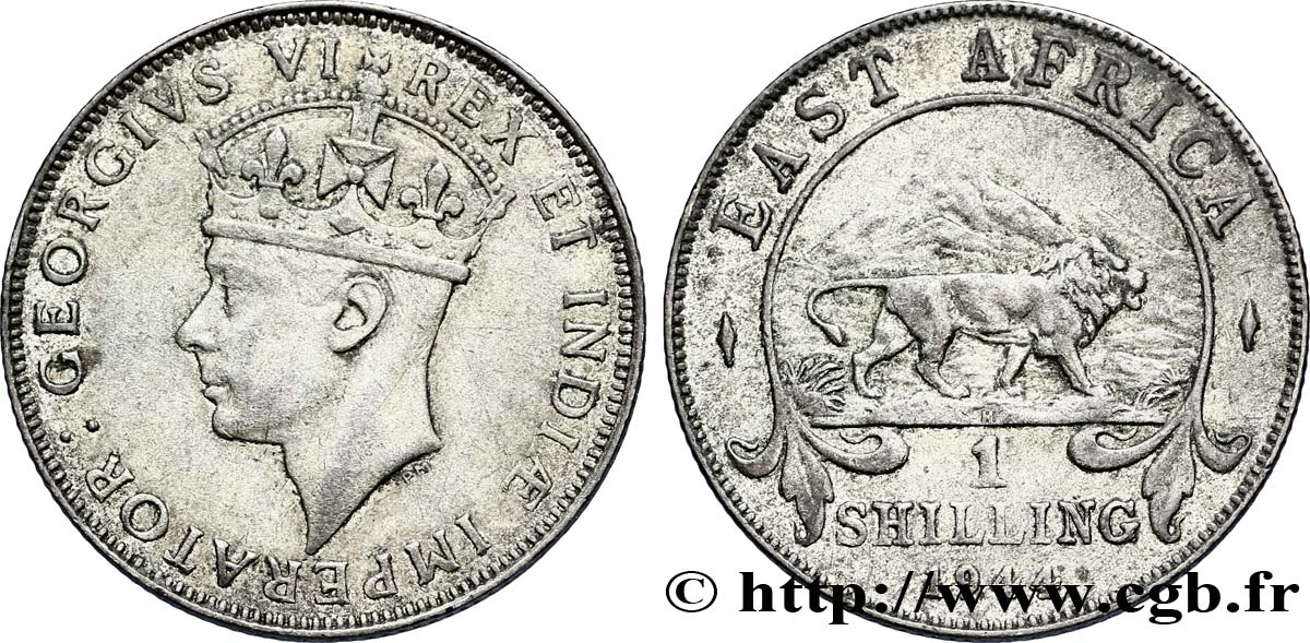 AFRIQUE DE L EST 1 Shilling Georges VI / lion 1944 Heaton - H TTB 