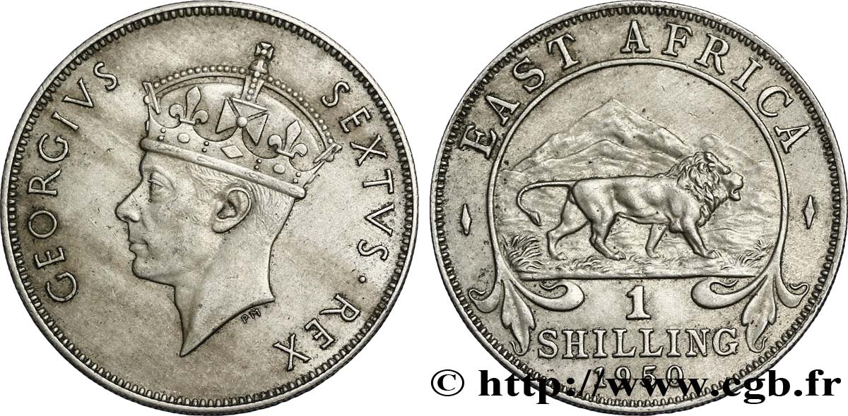 AFRIQUE DE L EST 1 Shilling Georges VI / lion 1950 British Royal Mint SUP 