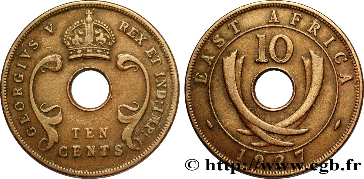 AFRIQUE DE L EST 10 Cents frappe au nom de Georges V 1927  TTB 