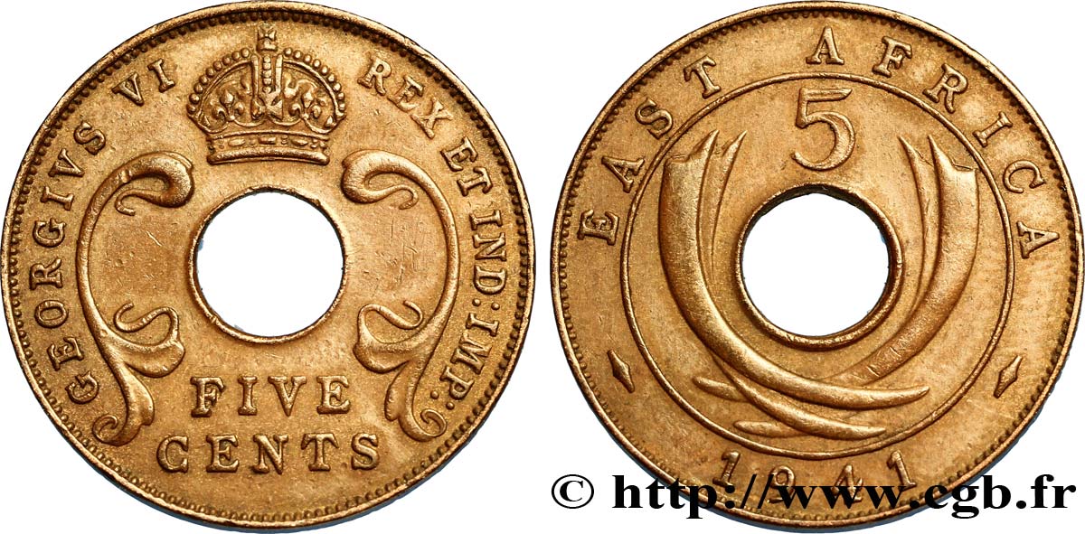 AFRIQUE DE L EST 5 Cents frappe au nom de Georges VI 1941 Londres TTB+ 