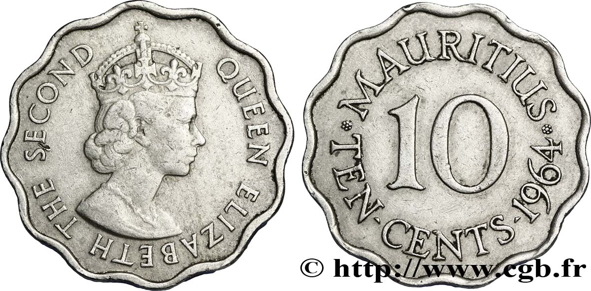 ÎLE MAURICE 10 Cents Elisabeth II 1964  TTB 