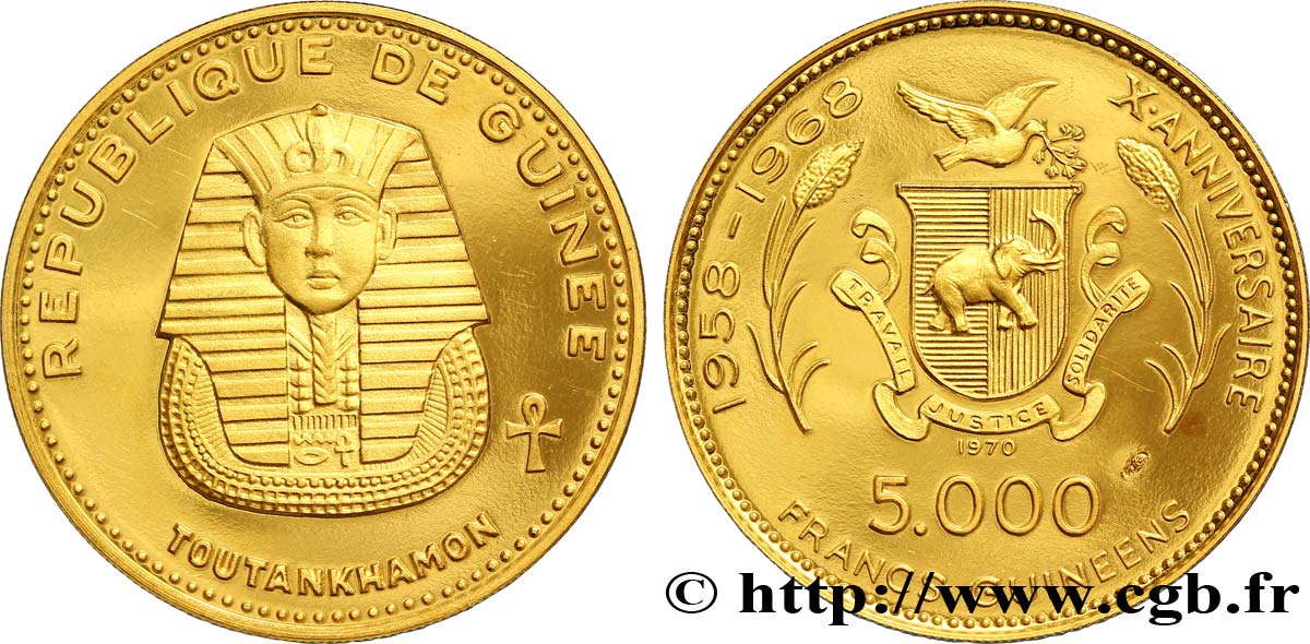 GUINÉE 5000 Francs 10e anniversaire de l’indépendance - Toutankhamon 1970  SPL 