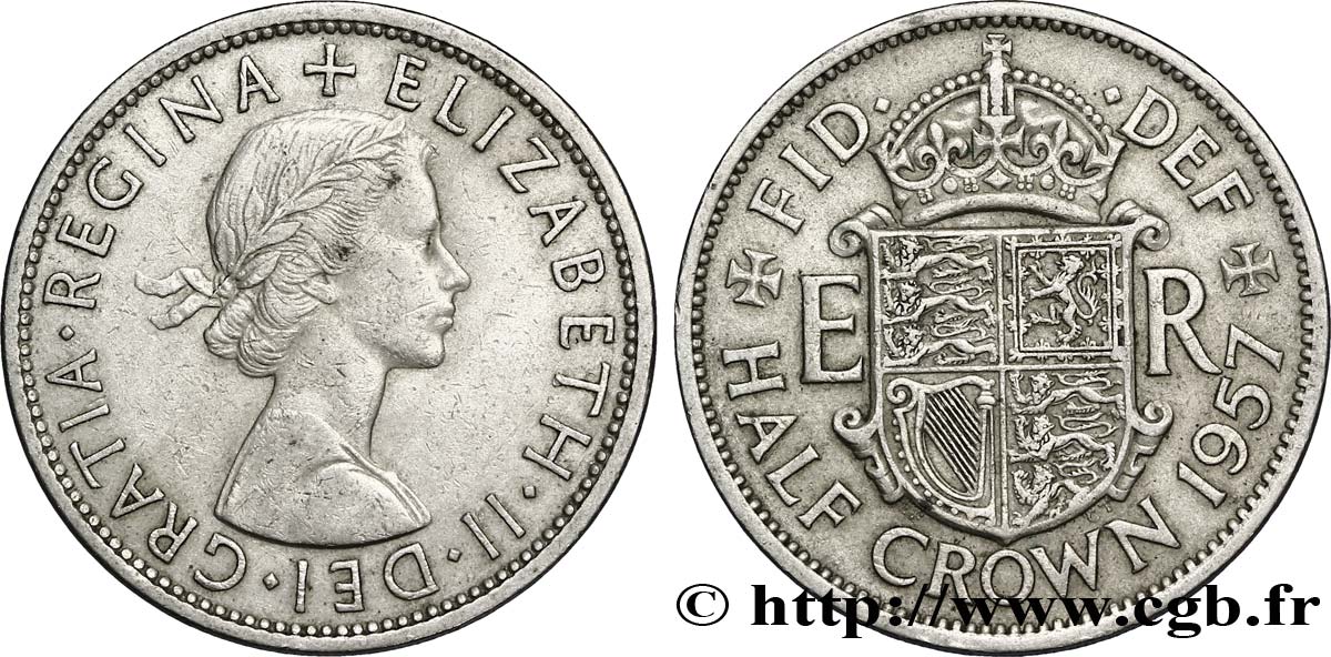 ROYAUME-UNI 1/2 Crown Élisabeth II 1957  TTB 