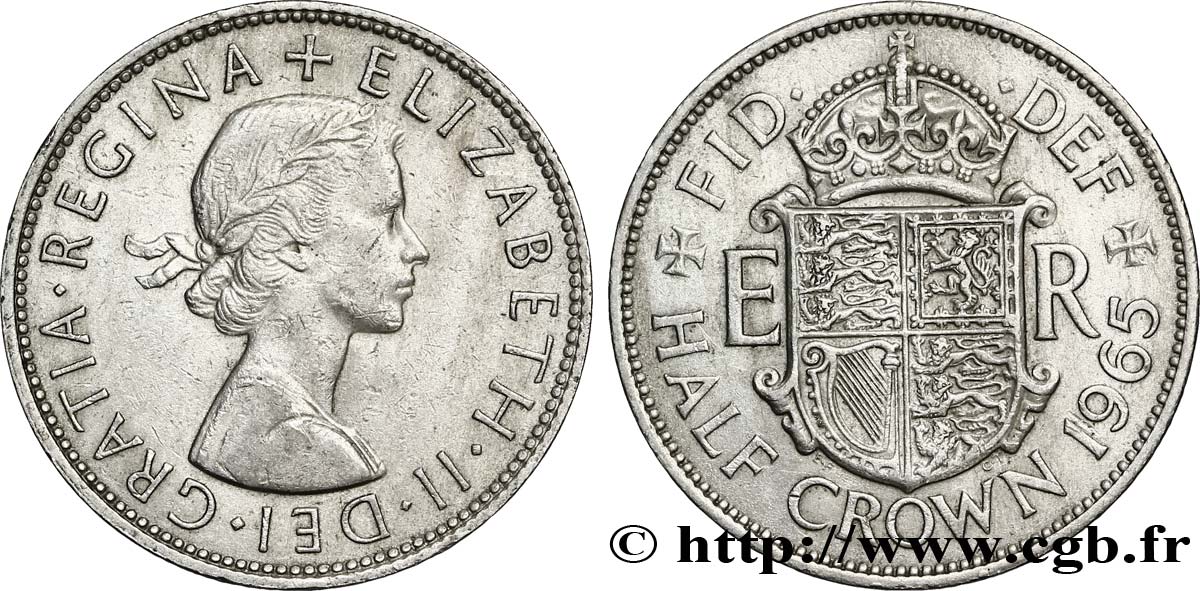 ROYAUME-UNI 1/2 Crown Élisabeth II 1965  TTB 
