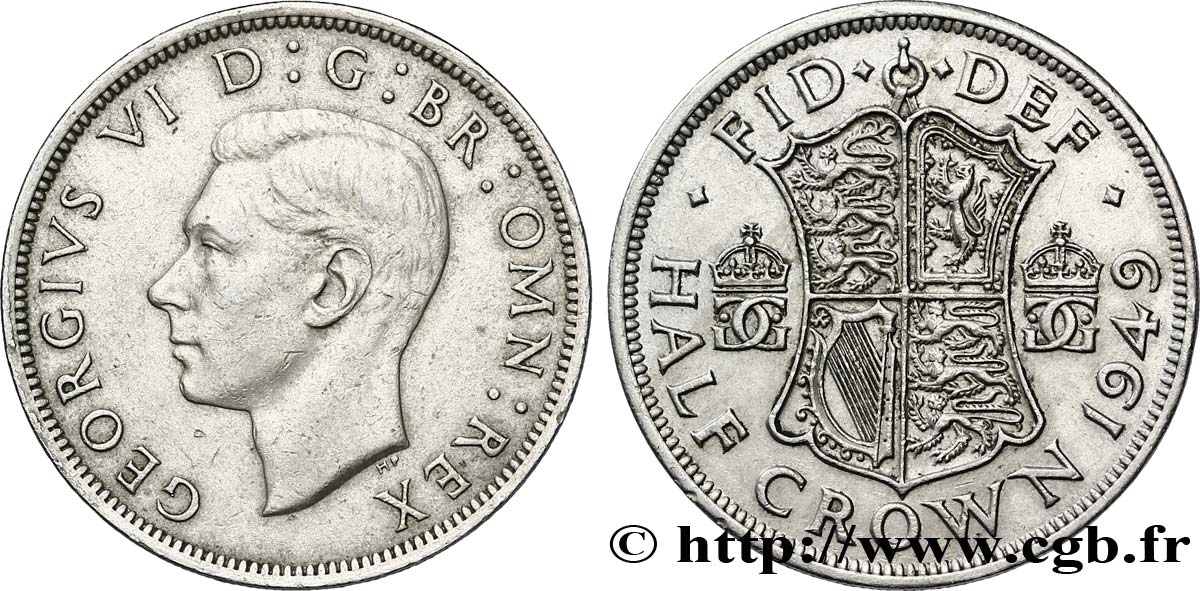 ROYAUME-UNI 1/2 Crown Georges VI / écu 1949  TTB 