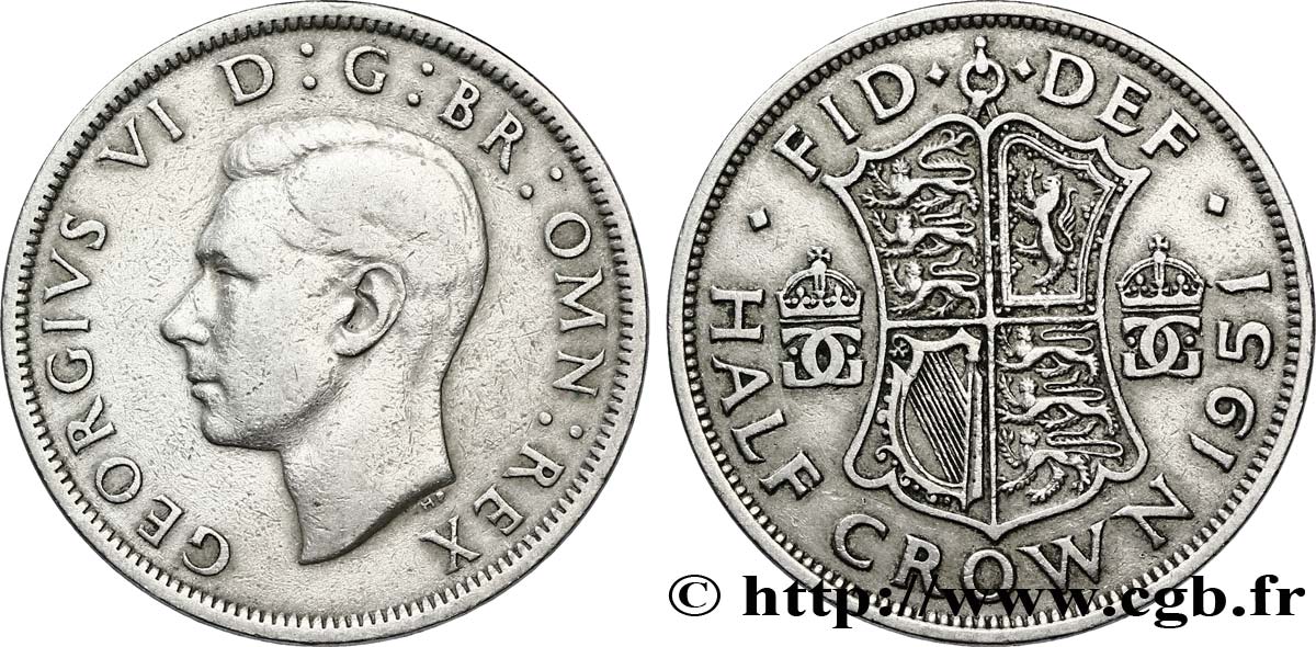 ROYAUME-UNI 1/2 Crown Georges VI / écu 1951  TB+ 