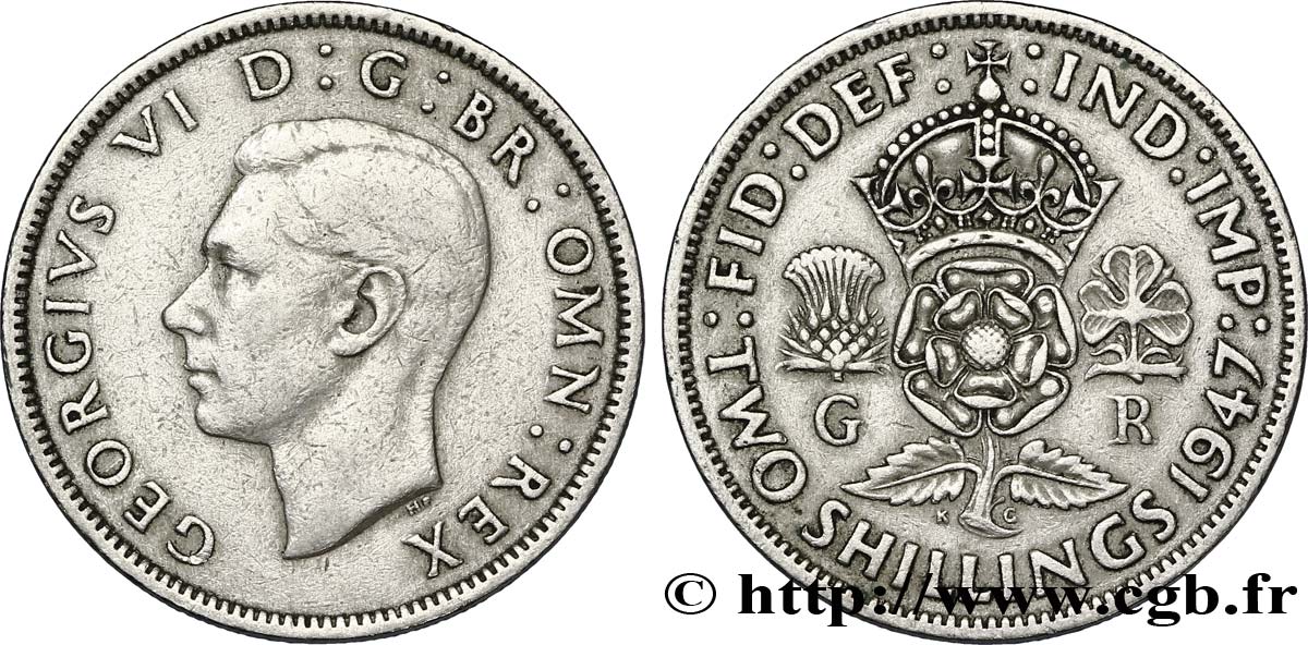 UNITED KINGDOM 1 Florin (2 Shillings) Georges VI 1947  VF 