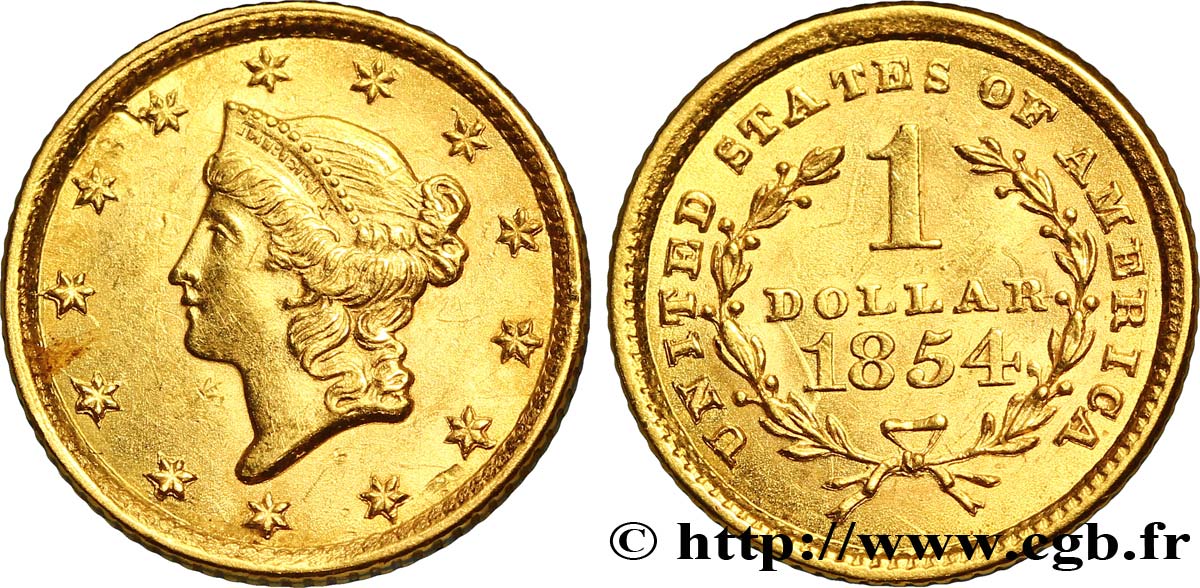 ÉTATS-UNIS D AMÉRIQUE 1 Dollar Or  Liberty head  1er type 1849-1854 1854 Philadelphie SUP 