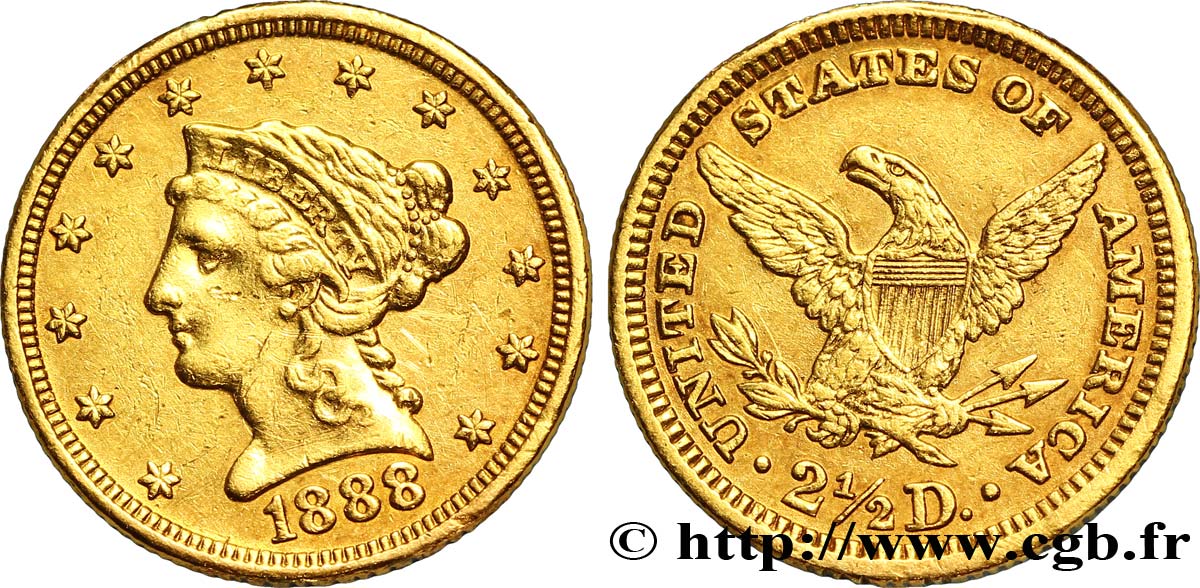 ÉTATS-UNIS D AMÉRIQUE 2 1/2 Dollars or (Quarter Eagle) type “Liberty Head” 1888 Philadelphie TTB+ 