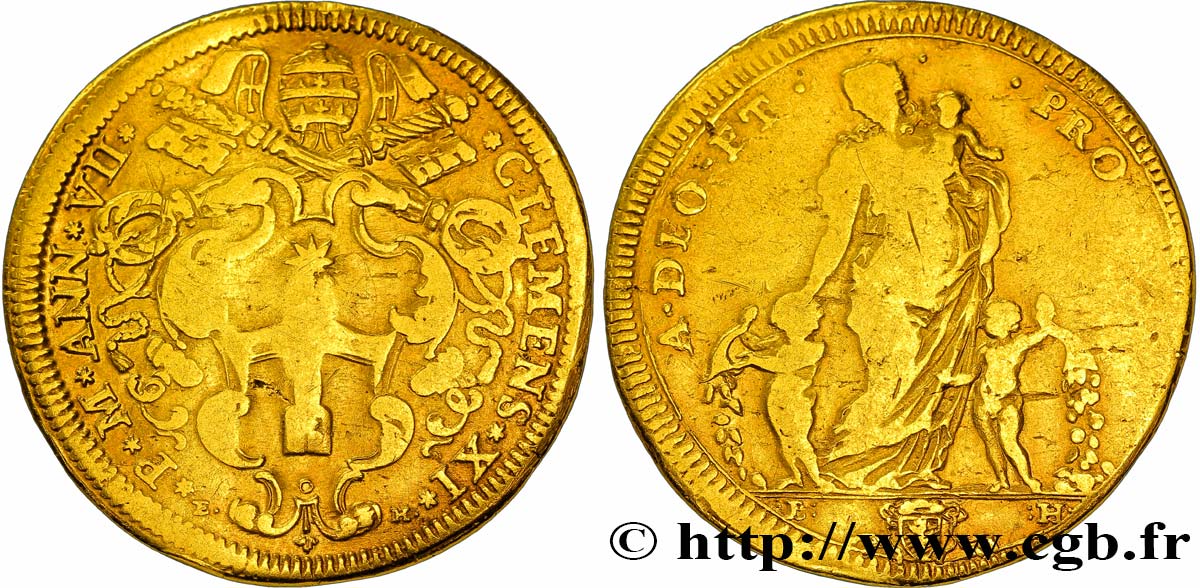 VATICAN ET ÉTATS PONTIFICAUX Quadruple Scudo d’Oro Clément XI an VII 1706 Rome TB 
