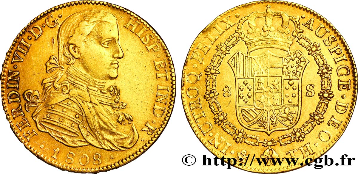 MEXICO 8 Escudos Ferdinand VII 1808 Mexico XF 