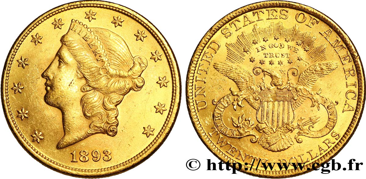 ÉTATS-UNIS D AMÉRIQUE 20 Dollars  Liberty  1893 Philadelphie TTB 
