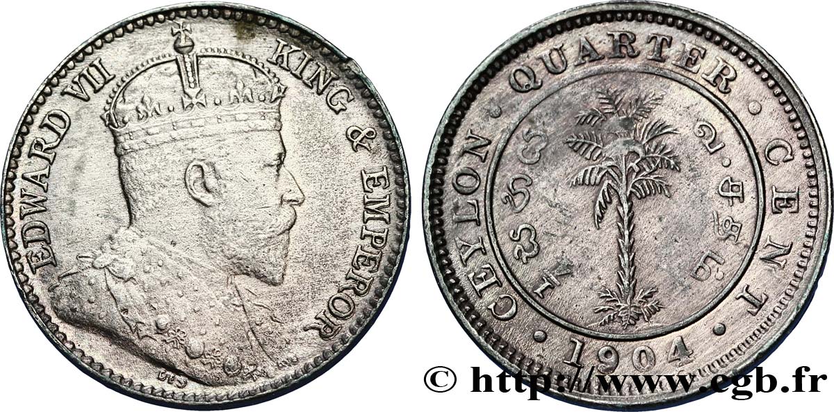 CEYLAN 1/4 Cent Édouard VII 1904  TTB 
