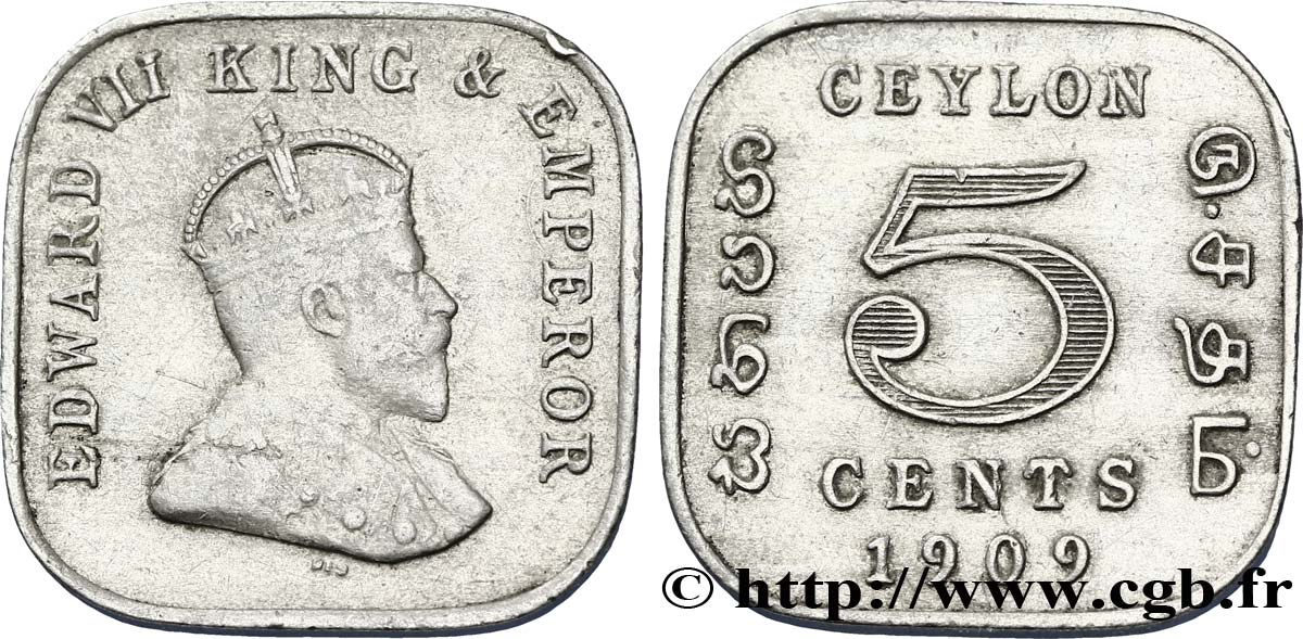 CEYLON 5 Cents Edouard VII 1909  VF 