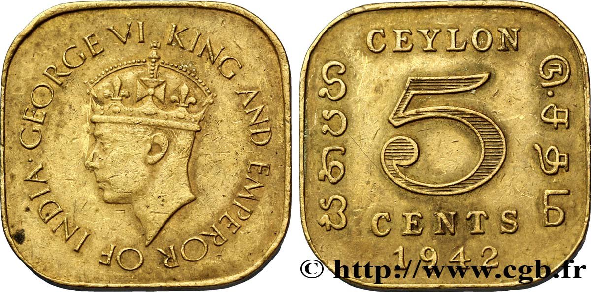 CEYLAN 5 Cents Georges VI 1942  TB 