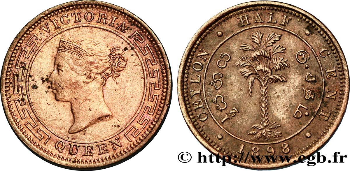 CEYLAN 1/2 Cent Victoria 1898  TTB 