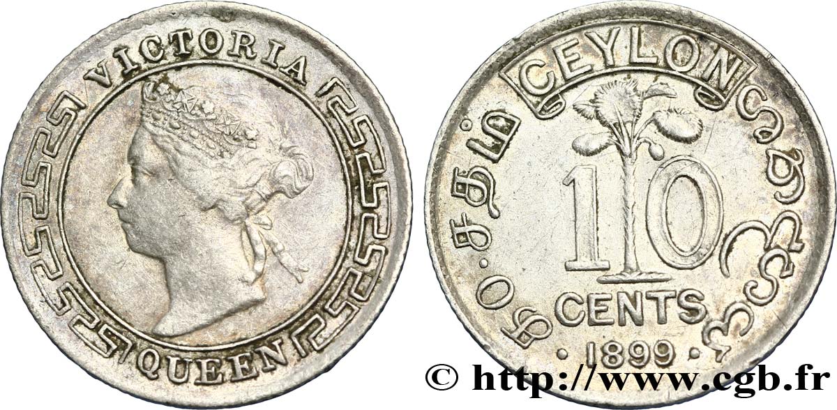CEYLAN 10 Cents Victoria 1899  TTB+ 