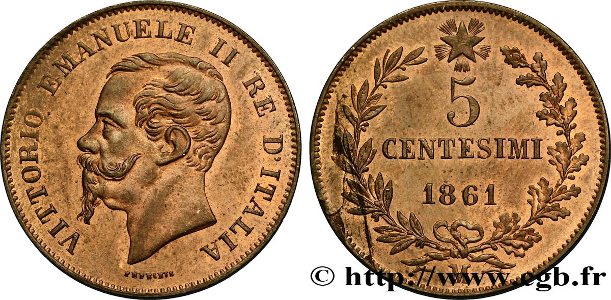 ITALIE 5 Centesimi Royaume d’Italie Victor Emmanuel II 1861 Milan - M SPL 
