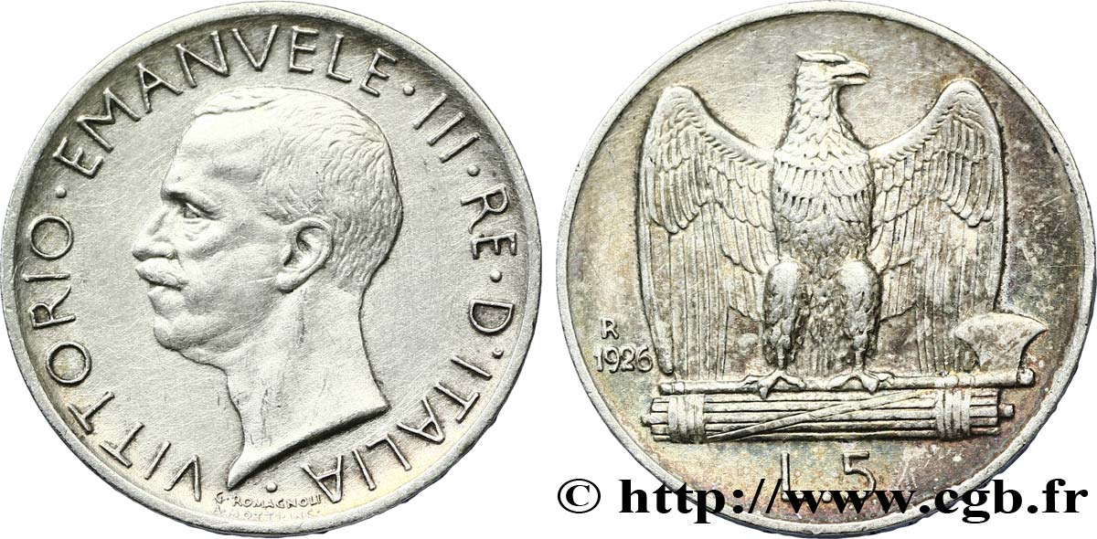 ITALIE 5 Lire Victor Emmanuel III 1926 Rome - R TTB+ 