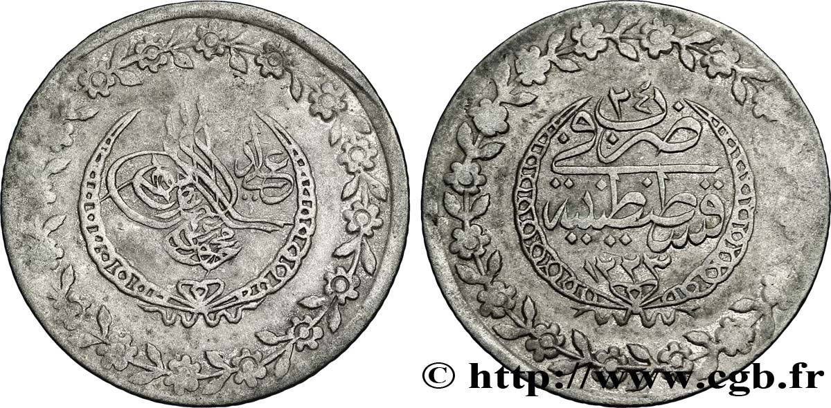 TURQUIE 2 1/2 Kurush au nom de Mahmud II AH1223 / an 24 1831 Constantinople TB+ 