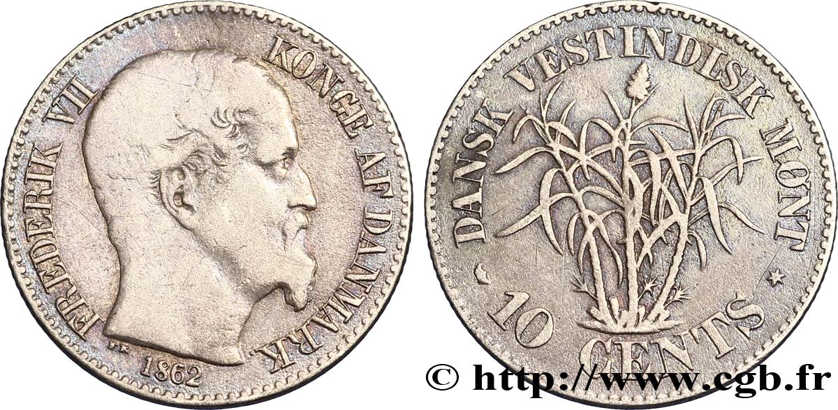 INDES DANOISES 10 Cents Frederik VII 1862  TB+ 