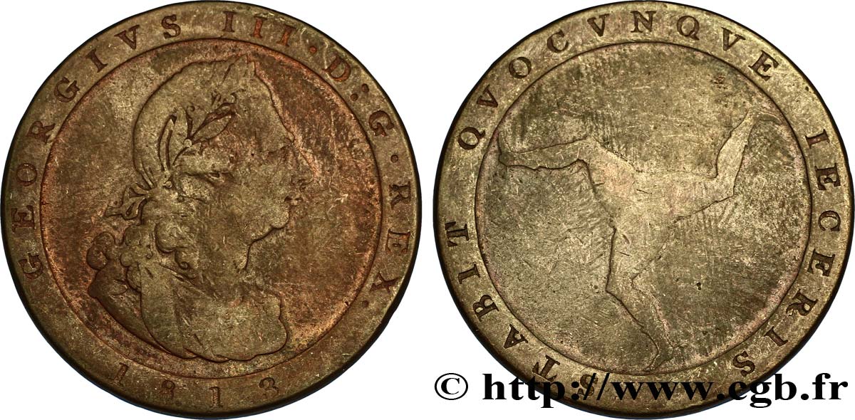 ISLE OF MAN 1 Penny Georges III 1813  VF 