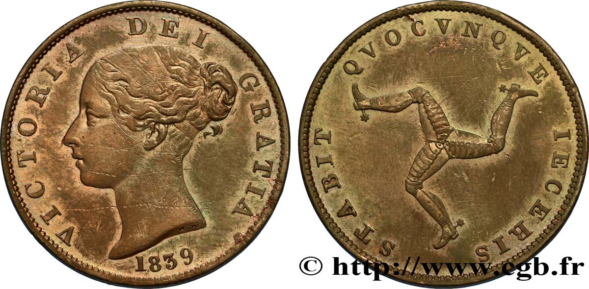 ISLE OF MAN 1/2 Penny 1839  XF 
