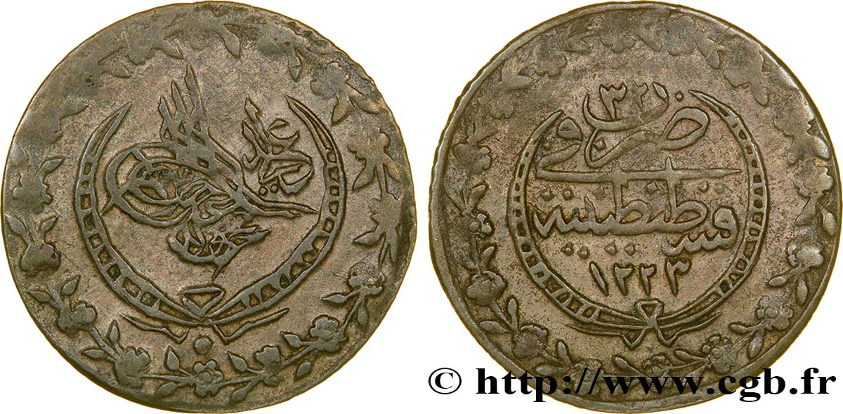 TURQUíA 20 Para frappe au nom de Mahmud II AH1223 an 32 1838 Constantinople MBC+ 