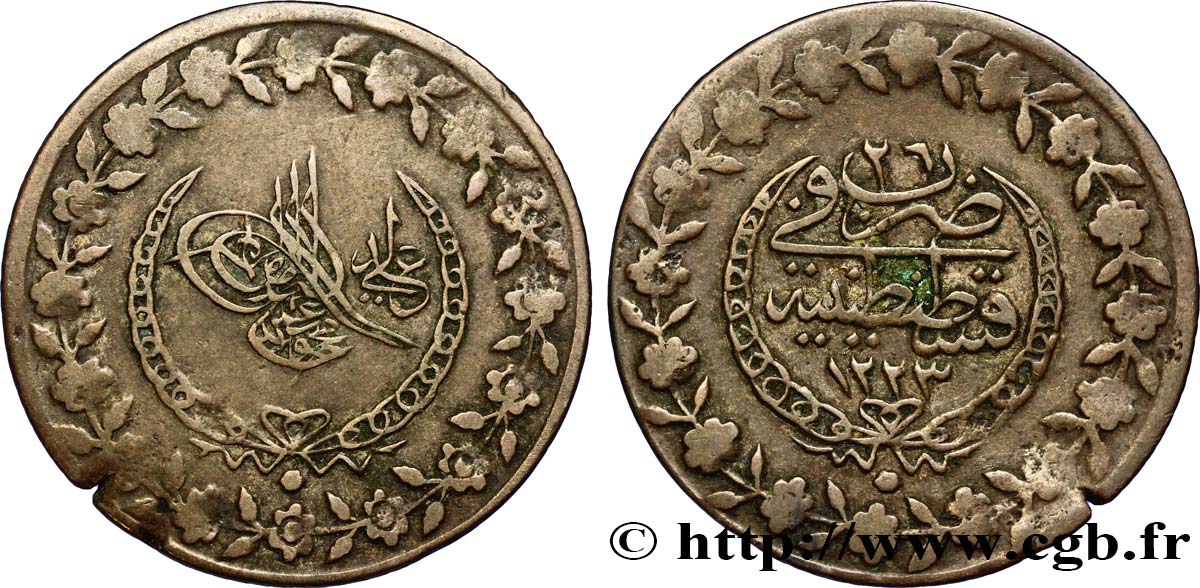 TURQUíA 2 1/2 Kurush au nom de Mahmud II AH1223 / an 26 1833 Constantinople BC+ 