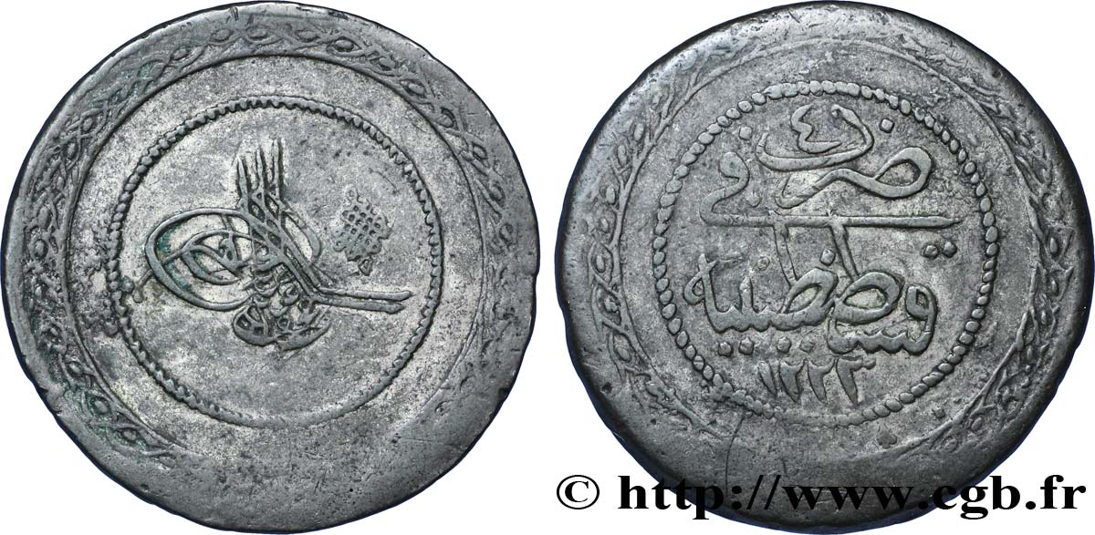 TURQUIE 5 Kurush au nom de Mahmud II AH1223 / an 4 1811 Constantinople TB 