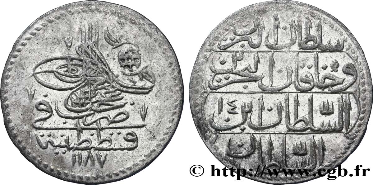 TURKEY 10 Para frappe au nom de Abdul Hamid I AH1187 an 14 1785 Constantinople XF 