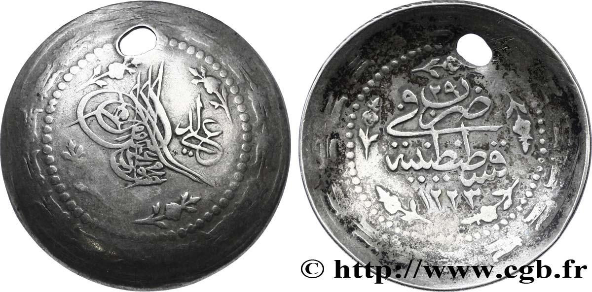 TURQUIE 3 Kurush au nom de Mahmud II AH1223 an 29 1835 Constantinople TB+ 