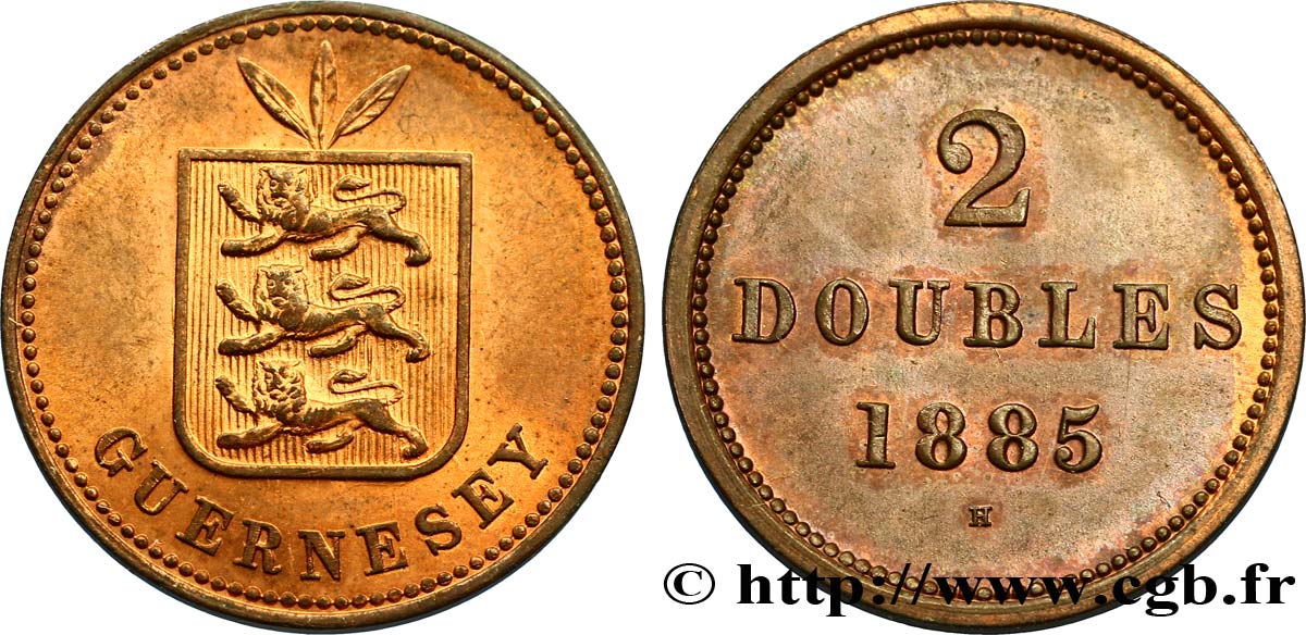 GUERNESEY 2 Doubles armes du baillage de Guernesey 1885 Heaton SPL 