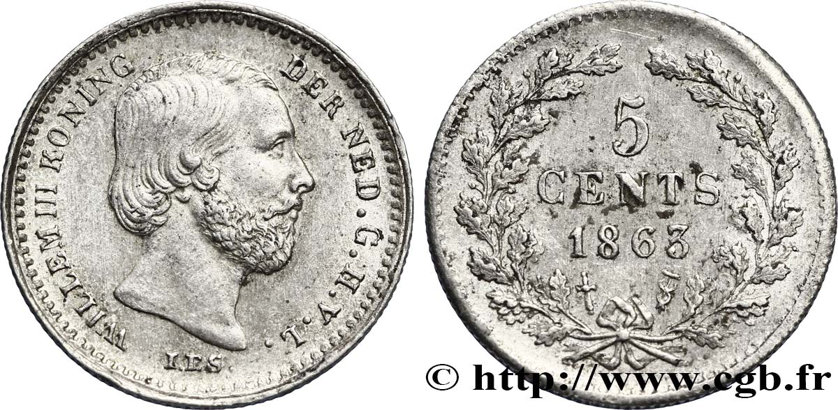 NIEDERLANDE 5 Cents William III 1863 Utrecht VZ 