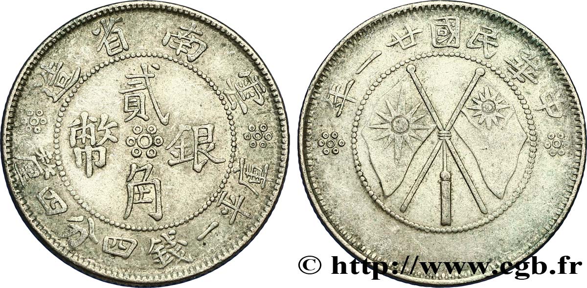 CHINE 20 Cents Province du Yunnan - Drapeaux 1932  TTB 