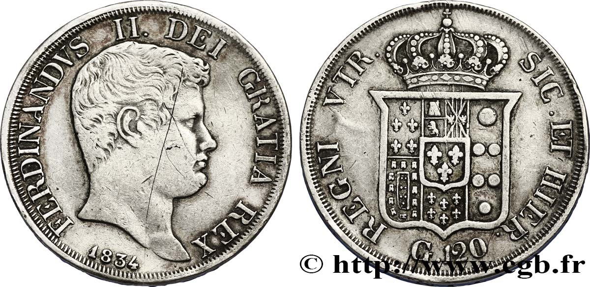 ITALY - KINGDOM OF THE TWO SICILIES 120 Grana Ferdinand II 1834 Naples XF 