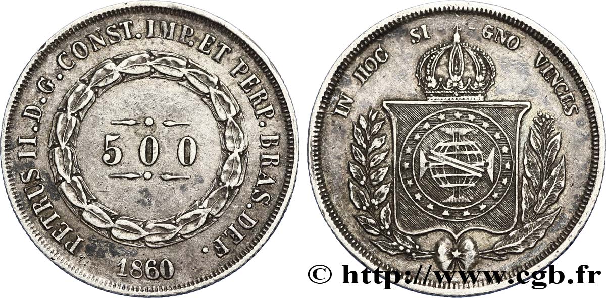 BRÉSIL 500 Reis au nom de l’Empereur Pierre II 1860  SUP 
