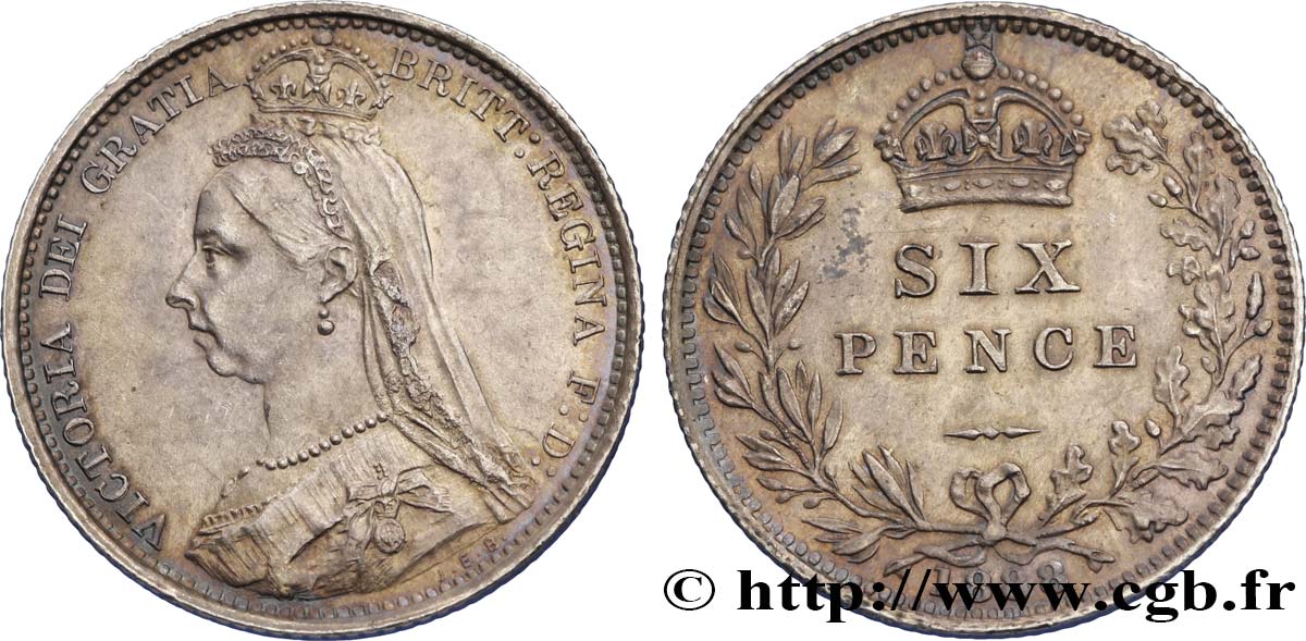 UNITED KINGDOM 6 Pence Victoria couronné 1888  AU 