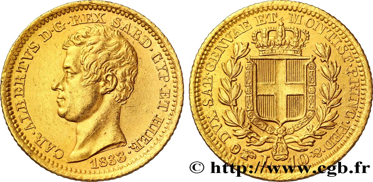 ITALY - KINGDOM OF SARDINIA 10 Lire Charles-Albert 1833 Turin AU 