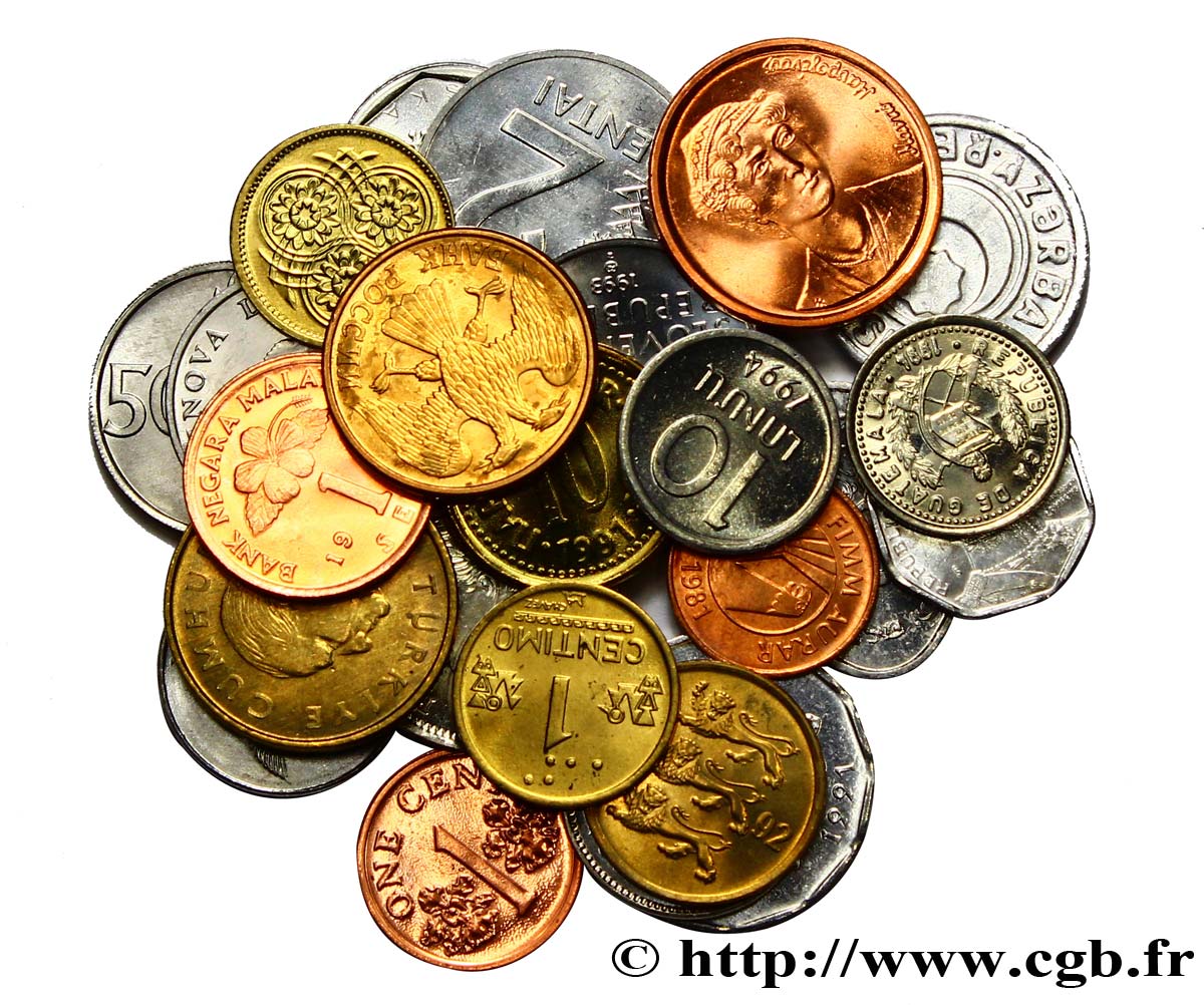 LOTS Lot de 25 monnaies de 25 pays Années diverses  MS 